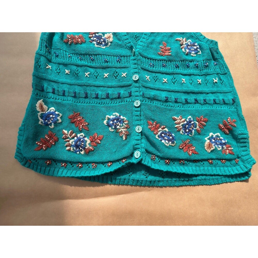 Jantzen Teal Embroidered Knit Vest - Picture 5 of 9